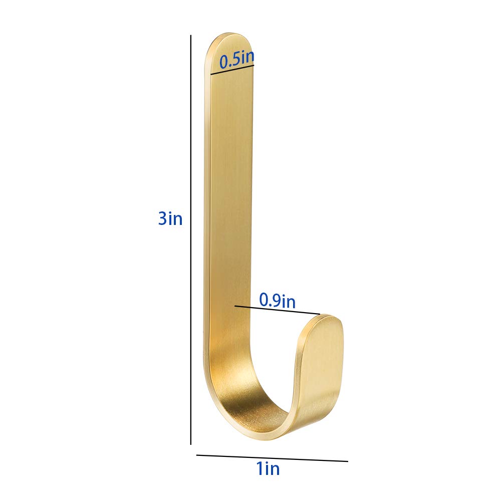 4 Pcs Brass Hooks, L-Shaped Towel Robe Hook on Wall Door, Self-Adhesive Holders for Hanging Coat Hat for Kitchen Bathroom Bedroom, for Door Wall Decoration, 0.5′′ x 3′′ — view 2