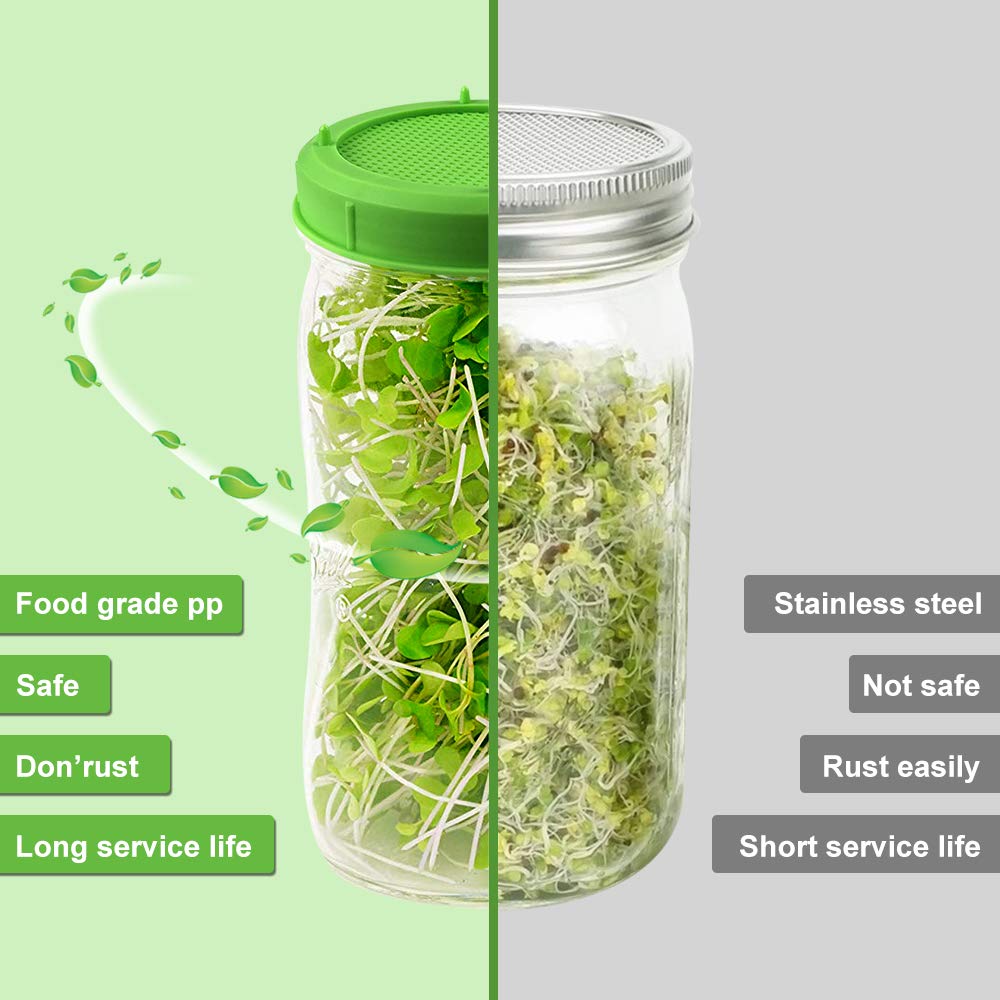 Plastic Sprouting Lids, Sprouting Jar Strainer Lid, for 86mm Wide Mouth Mason Jars, Canning Jars, Suit for Grow Bean Sprouts, Alfalfa, Salad Sprouts — view 4